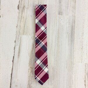 Kenneth Cole Reaction 100% Silk Necktie Tie Red Plaid